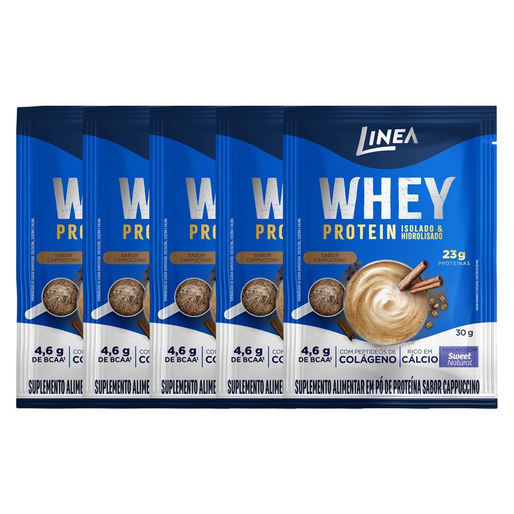 Kit 5 Wheys Protein Isolado e Hidrolisado Linea Sabor Cappuccino Sachê de 30g