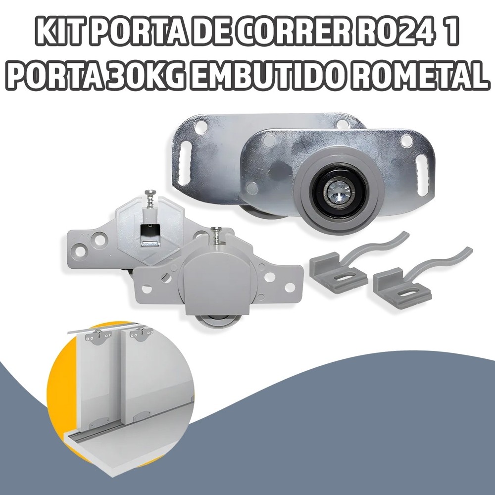 Kit Porta De Correr RO24 TS 1 Porta 30KG Embutido 1 Unidade Marca Rometal