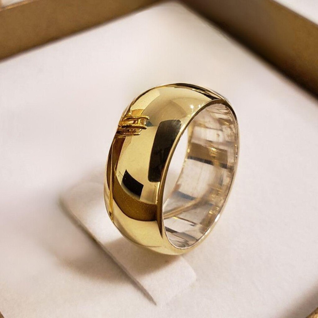 Aliança De Casamento 8mm Abaulada Grossa Dourada Unidade Anel de Noivado Aço Inoxidável Cor Ouro 18k