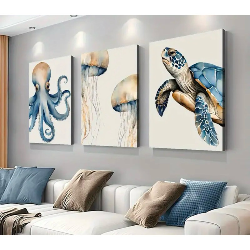 Quadro Decorativo Trio Fundo do Mar tartaruga praia  Gigante 120x60cm.Decore quarto,sala,copa,escritórios. em Oferta na Shopee