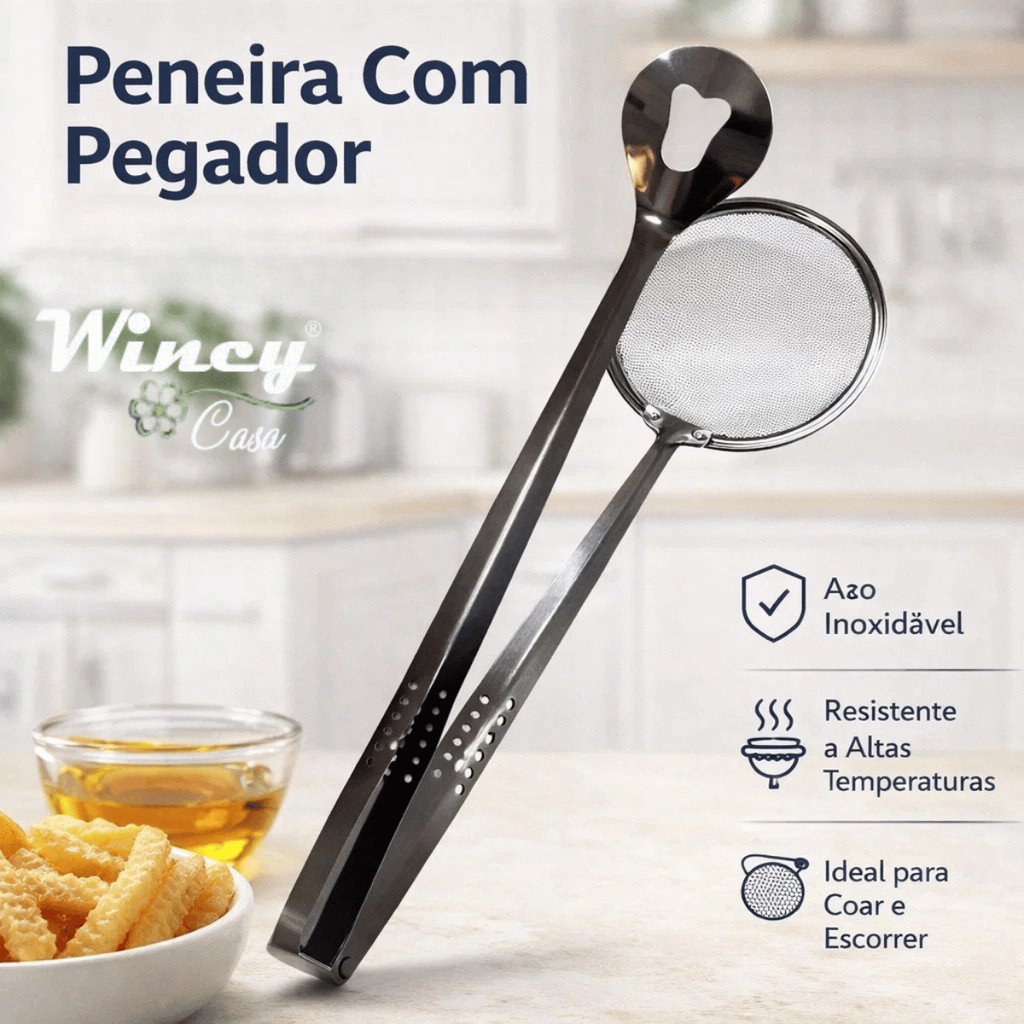 Kit 2 Peneira com Pegador 28cm Aço Inox - Wincy Casa / Cozinha Confeitaria Peneirar Utensílio