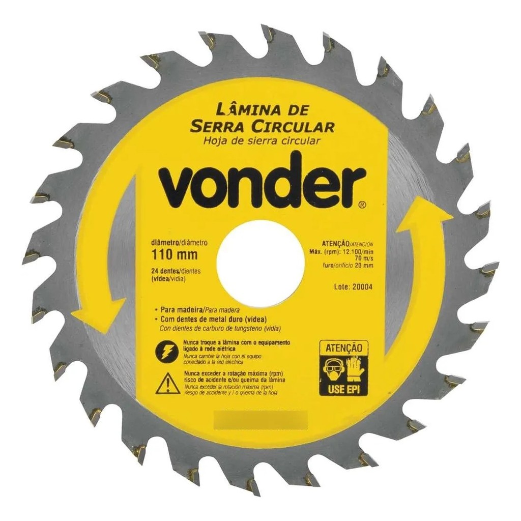 Vonder Lâmina Serra Circular 110x20mm 24D Disco Corte Madeira MDF Profissional