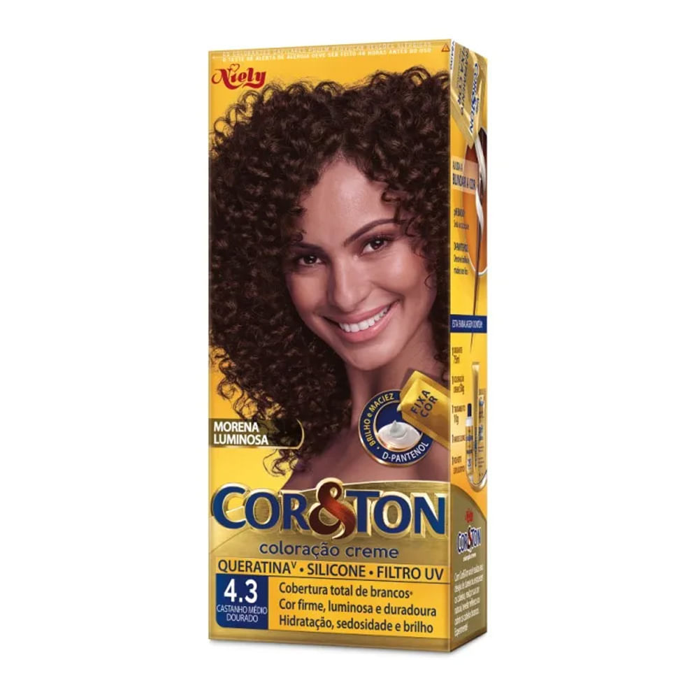 Tintura Creme Cor & Ton Castanho Médio Dourado 4.3