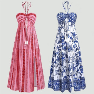 Vestido Boêmio Feminino Sem Manga para Férias na Praia Finas Vestido Longo Mulheres com Alças em Oferta na Shopee