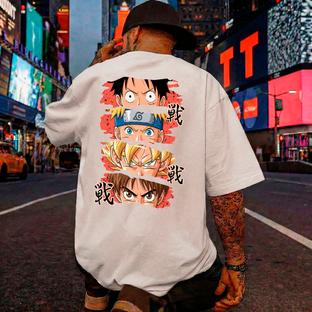 Camiseta Oversized Streetwear 100% Algodão Olhos Anime Piece Luffy Naru Hokague DragonKimetsu YaibaKamado