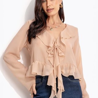 Blusa Babados Em Chiffon Quintess Bege
