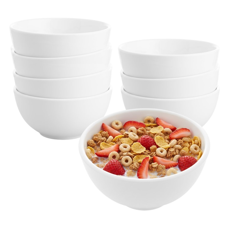 Jogo 8 Bowl de Porcelana Tigela Caldo Sopa Porções Branco Clean 330ml Lyor