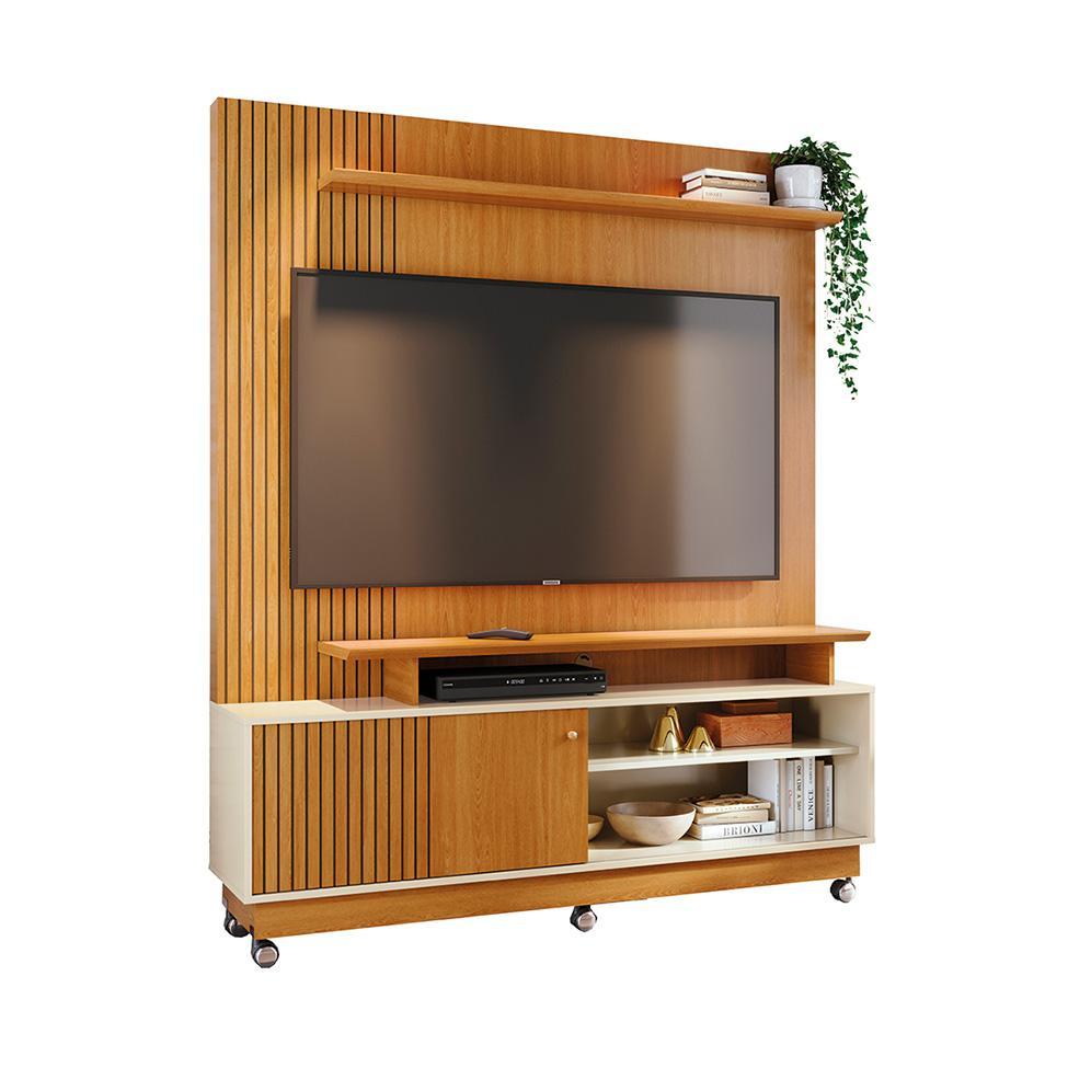 Estante para Home Theater e TV até 65 Polegadas com Rodízios Ares Cinamomo e Off White