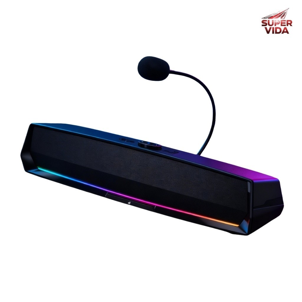 Soundbar Gamer KP-RO856 Caixa de Som Para PC Notebook Com LED Microfone 14W USB P2 43cm Preto