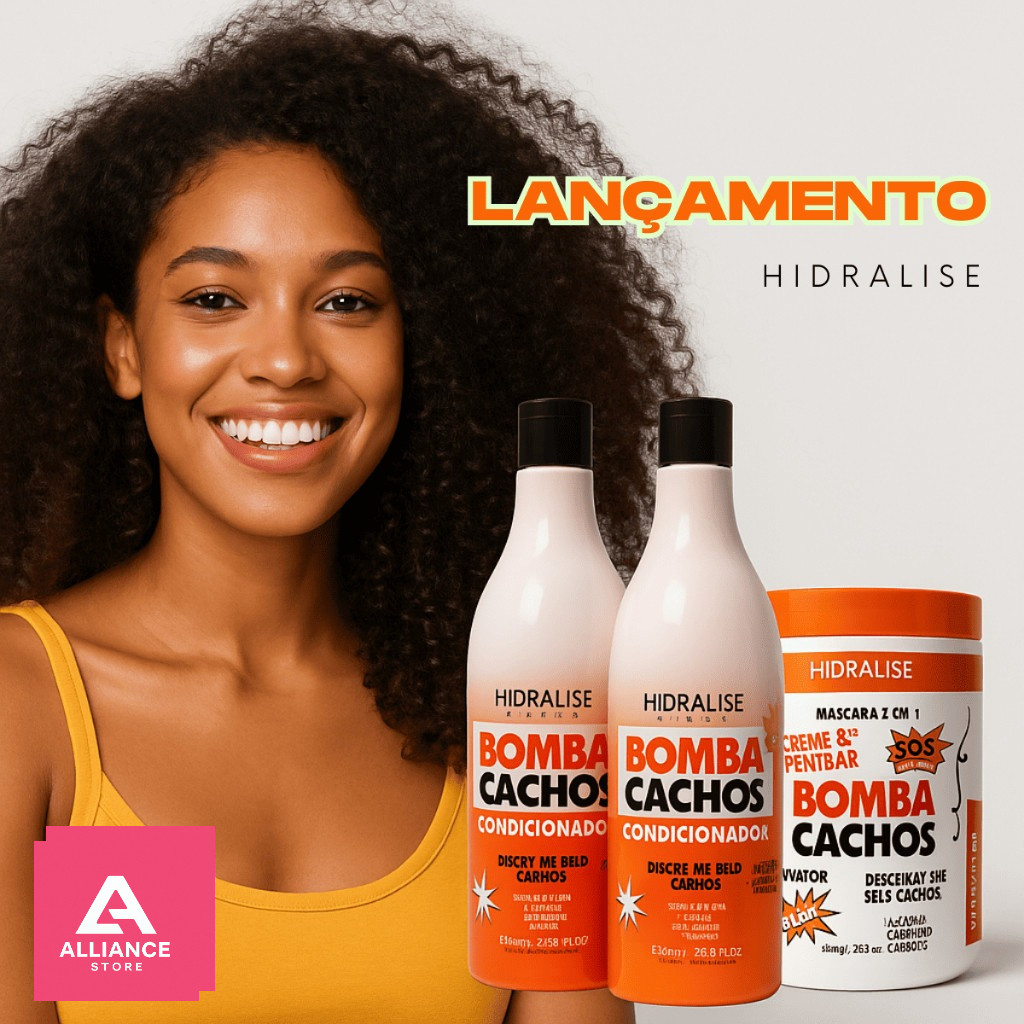 Kit Bomba Cachos Hidralise Completo 3 Prod – Shampoo 1L + Condic 1L + Creme 1kg Trat Intensivo Para Cabelos Cacheados