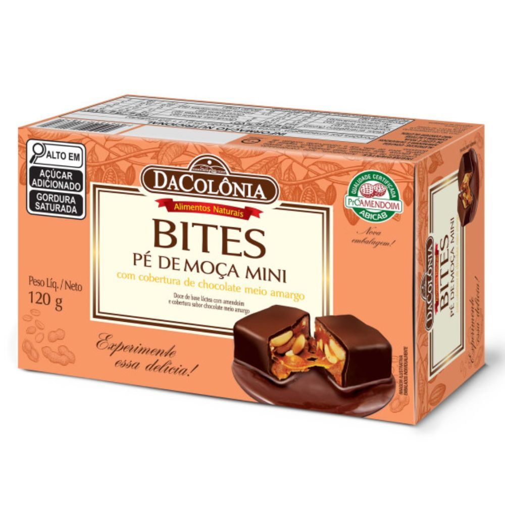 Bites DaColônia Pé de Moça Mini com Cobertura de Chocolate Amargo 120g em Oferta na Shopee