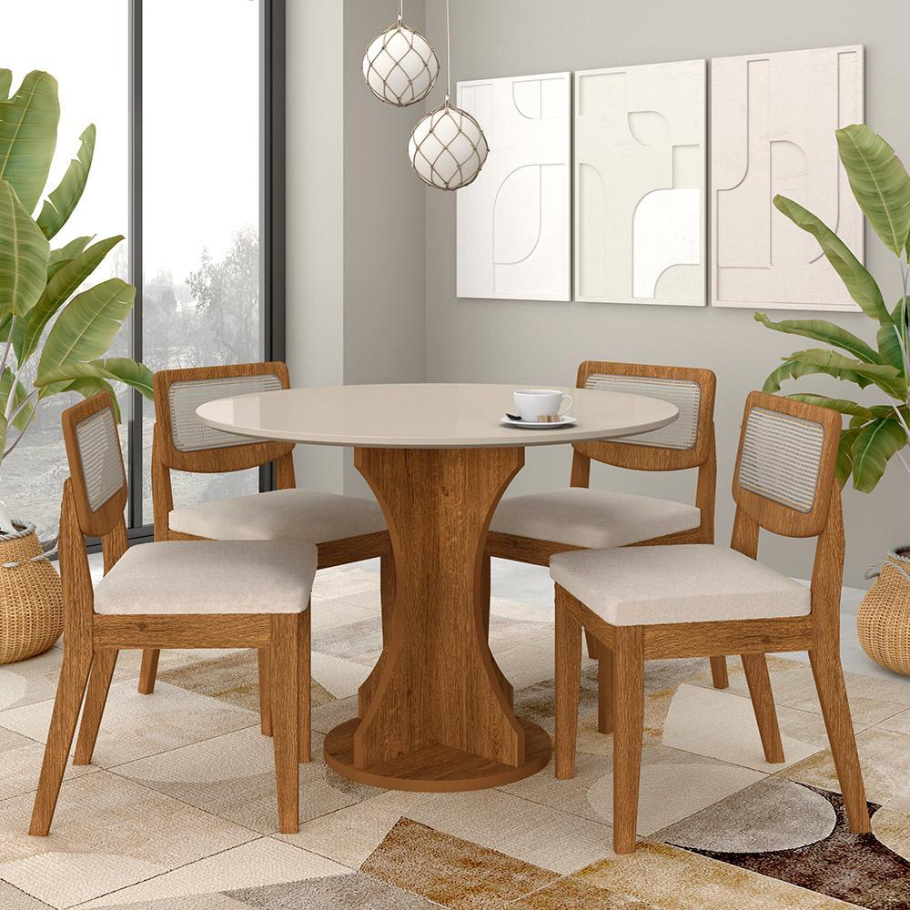 Mesa Linares Com 4 Cadeiras Sextavada Freijó/off/bouclé Off White - Ma em Oferta na Shopee