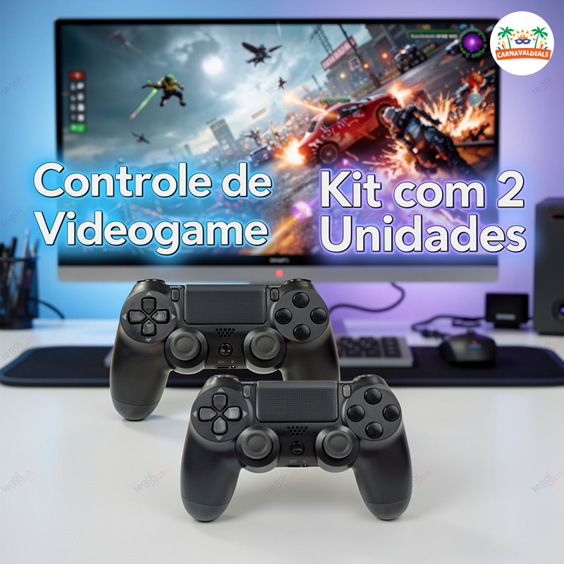Kit com 2 Unidades Controles Dualshock 4 Sem Fio Compatível com PS4 PC e Android, Vibração e Sensor de Movimento