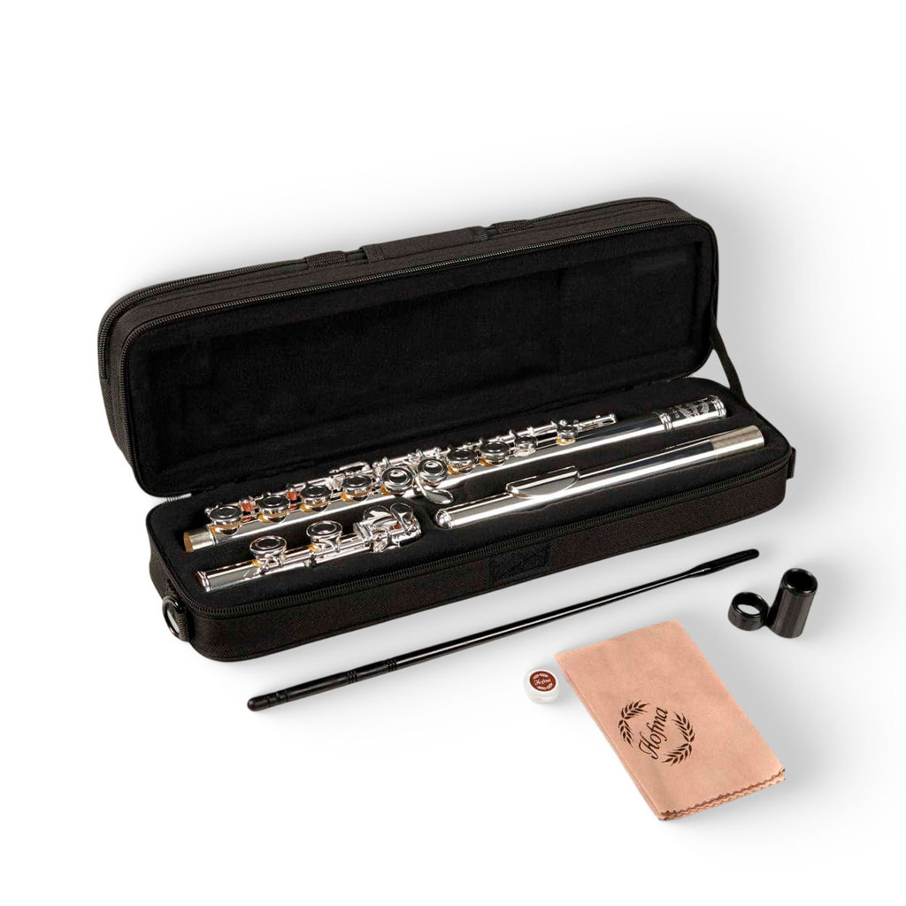 Flauta Transversal HFL01S Prateada em C (Dó) Hofma Com Case