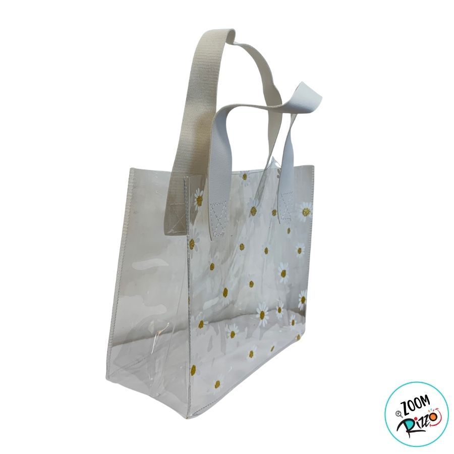 Sacola Transparente PVC com Alça de Couro Branco - Margarida - 18x20x10cm - 1 unidade - Rizzo · foto 2