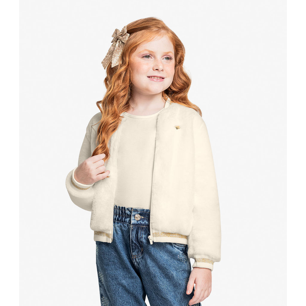 Jaqueta Bomber Pelo Safira Trick Nick Bege em Oferta na Shopee