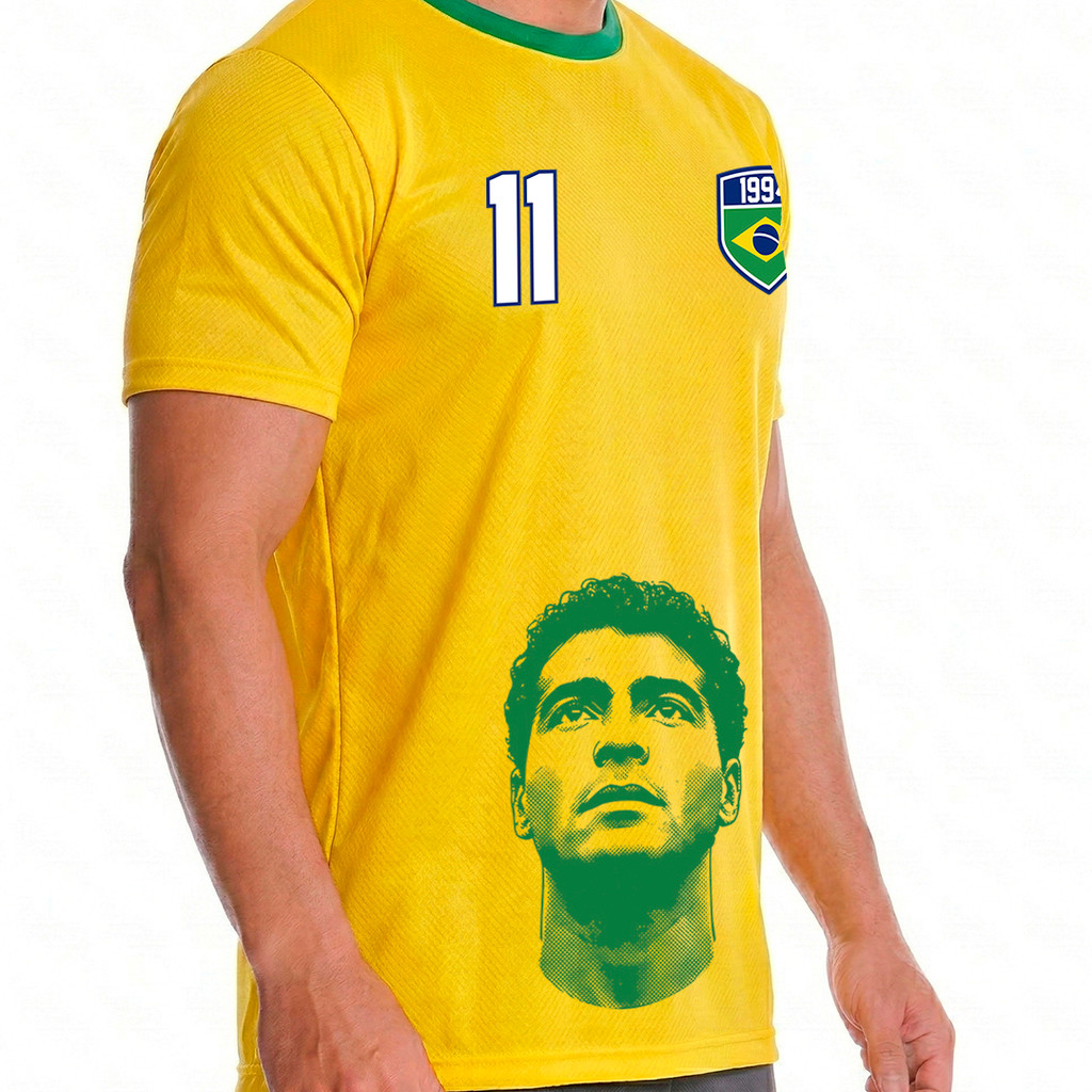 Camiseta Dry Fit Retrô Masculina Romário Brasil Blusa Futebol Copa Do Mundo 1994 Camisa Proteção UV 50+