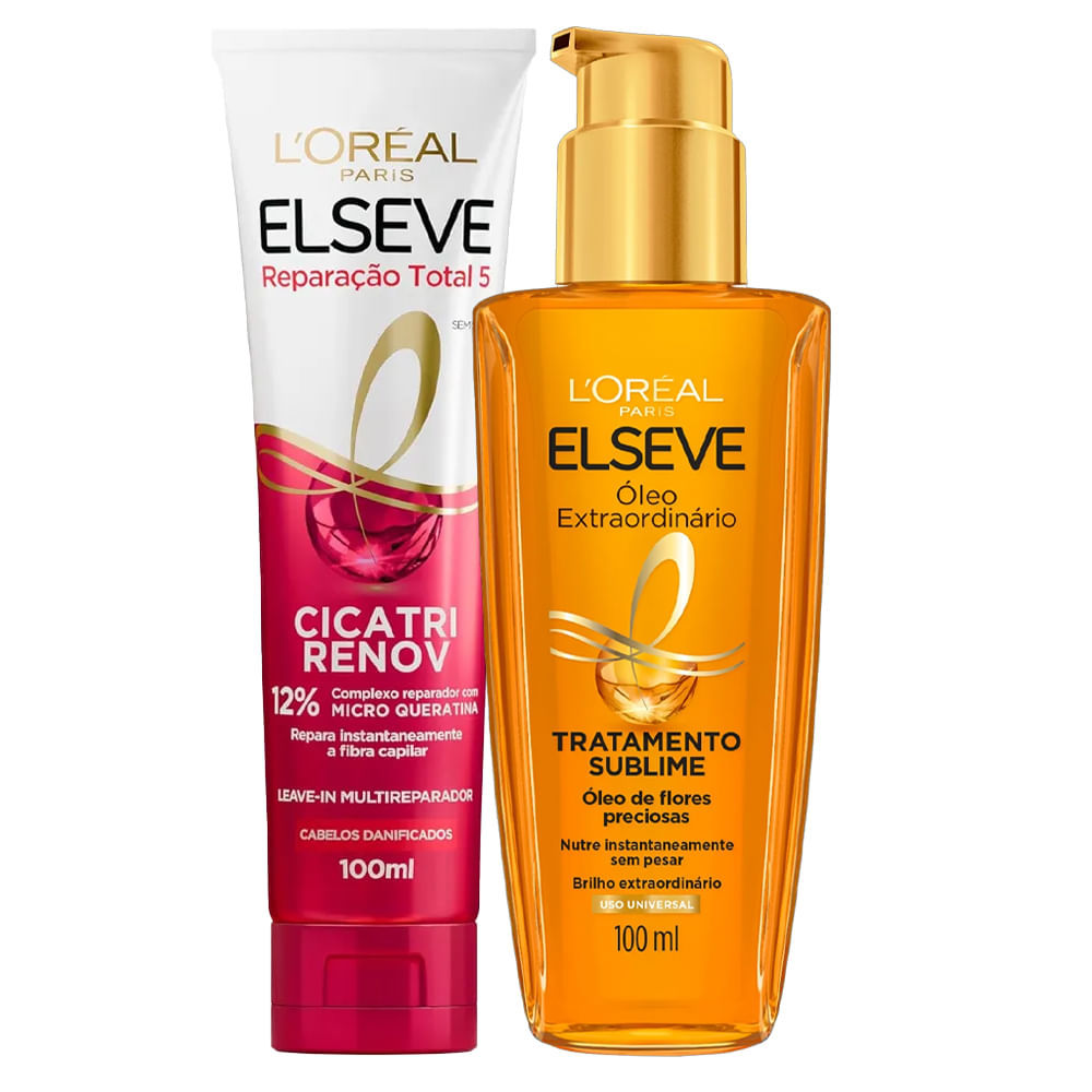 Kit Elseve Leave-In Cicatri Renov 100ml + Óleo Extraordinário 100ml em Oferta na Shopee