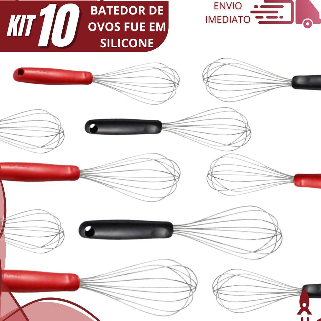 Kit 10/5/3 Fouet Batedor de Ovos Doméstico Ideal para Confeitaria Caseira Bolos Sobremesas Cremes