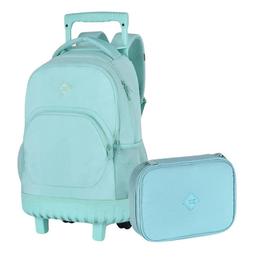 Kit Mochila De Rodinha E Estojo Box For Girls Verde Clio