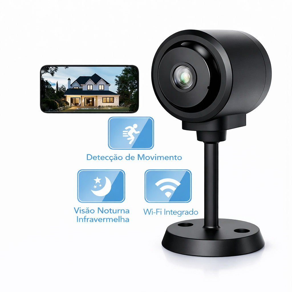 Mini Câmera de Vigilância WiFi Sem Fio com Bateria HD Monitoramento Segurança Residencial