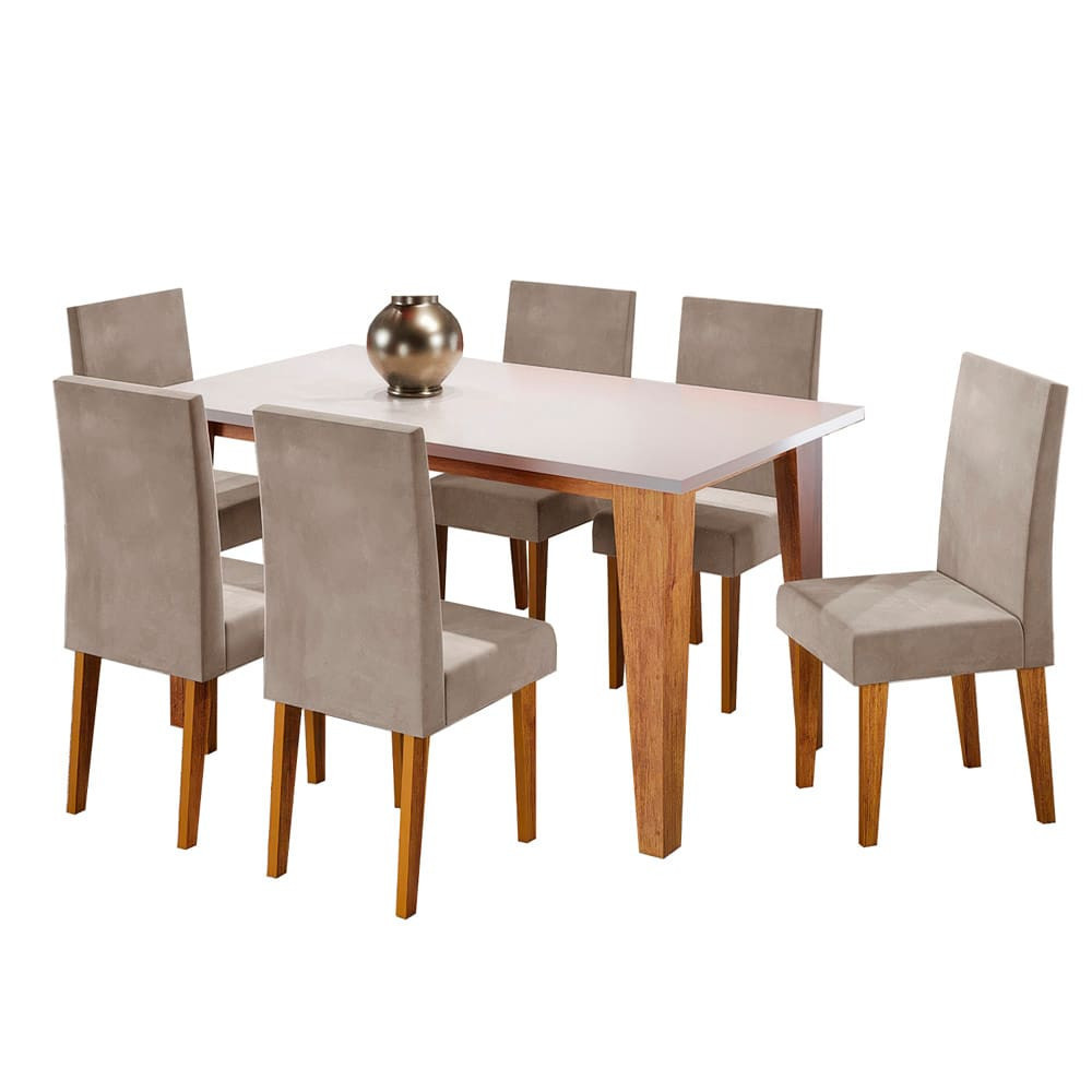 Mesa de Jantar Retangular Milão com 6 Cadeiras Vênus Estofadas e Revestidas Viero