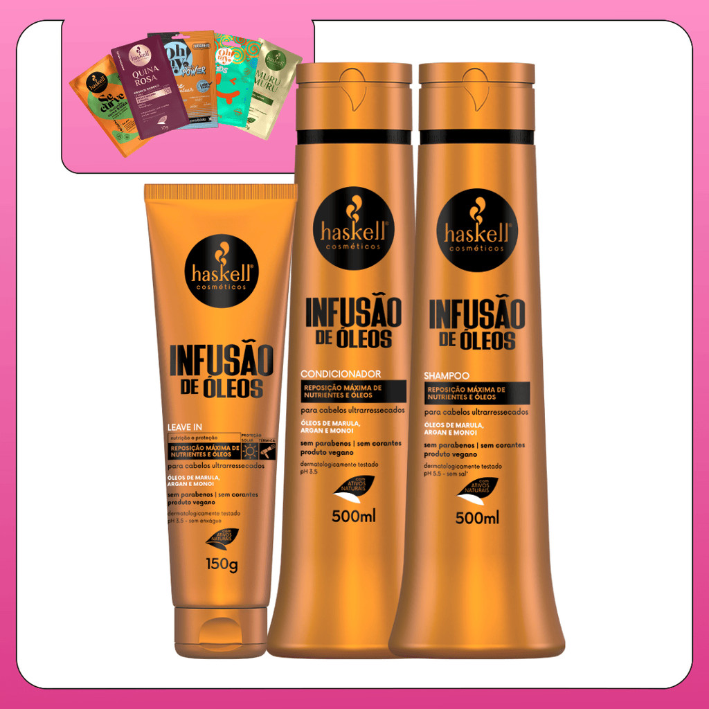 Kit Infusao de Oleos Haskell Shampoo Condicionador leave-in