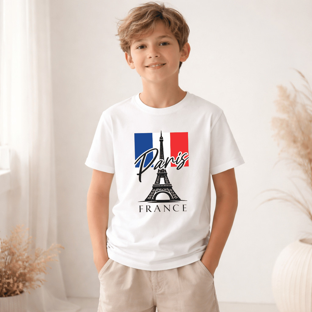 Camiseta Infantil e Juvenil Paris France 100% Algodão Premium Criança Personalizada Unissex Blusa Camisa