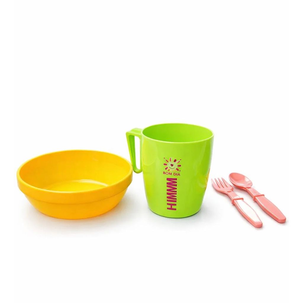 Kit Papinha Plástico 4 Peças com Tigela Caneca e Talher