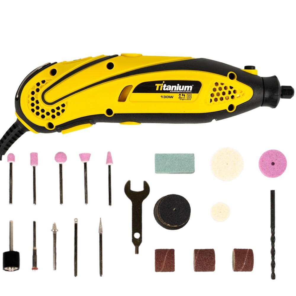 Micro retífica 130 watts com 40 acessórios 07632 - Titanium em Oferta na Shopee