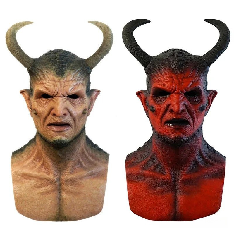 Horror DEMON Bellia Máscara de Látex Cosplay Chifre IKARI O DEMON Desempenho Capacete Traje de Carro VXWU