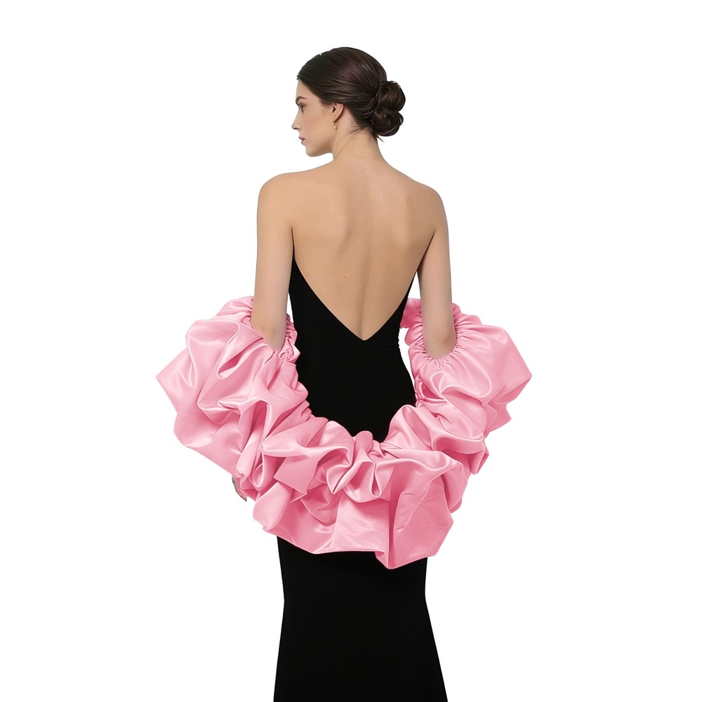 Capa De Manga Bufante De Cetim Xale De Noiva Com Babados Bolero Envoltório Para Vestido Encobrir