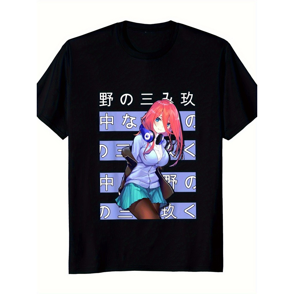 [Camiseta Premium em Algodão Puro]BOW Camiseta Miku Nakano Anime Oversized Listras Japão Estampada Confortável Estilosa 
