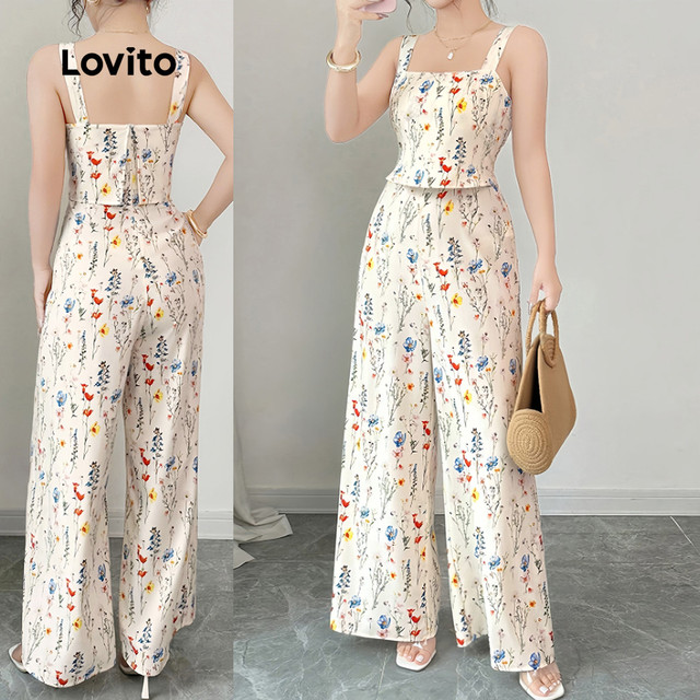 Lovito Floral Férias Macacão de Dupla Camada com Zíper para Mulheres L177AD154