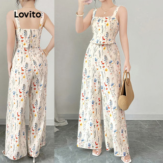 Lovito Floral Férias Macacão de Dupla Camada com Zíper para Mulheres L177AD154