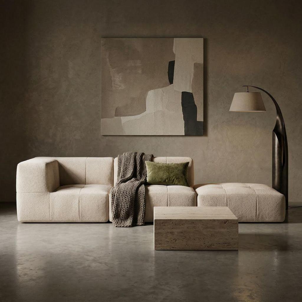 Imagem Sofá Modular 2 Lugares 1 Braço com Chaise em Boucle Confortável Para Sala Moderna Premium