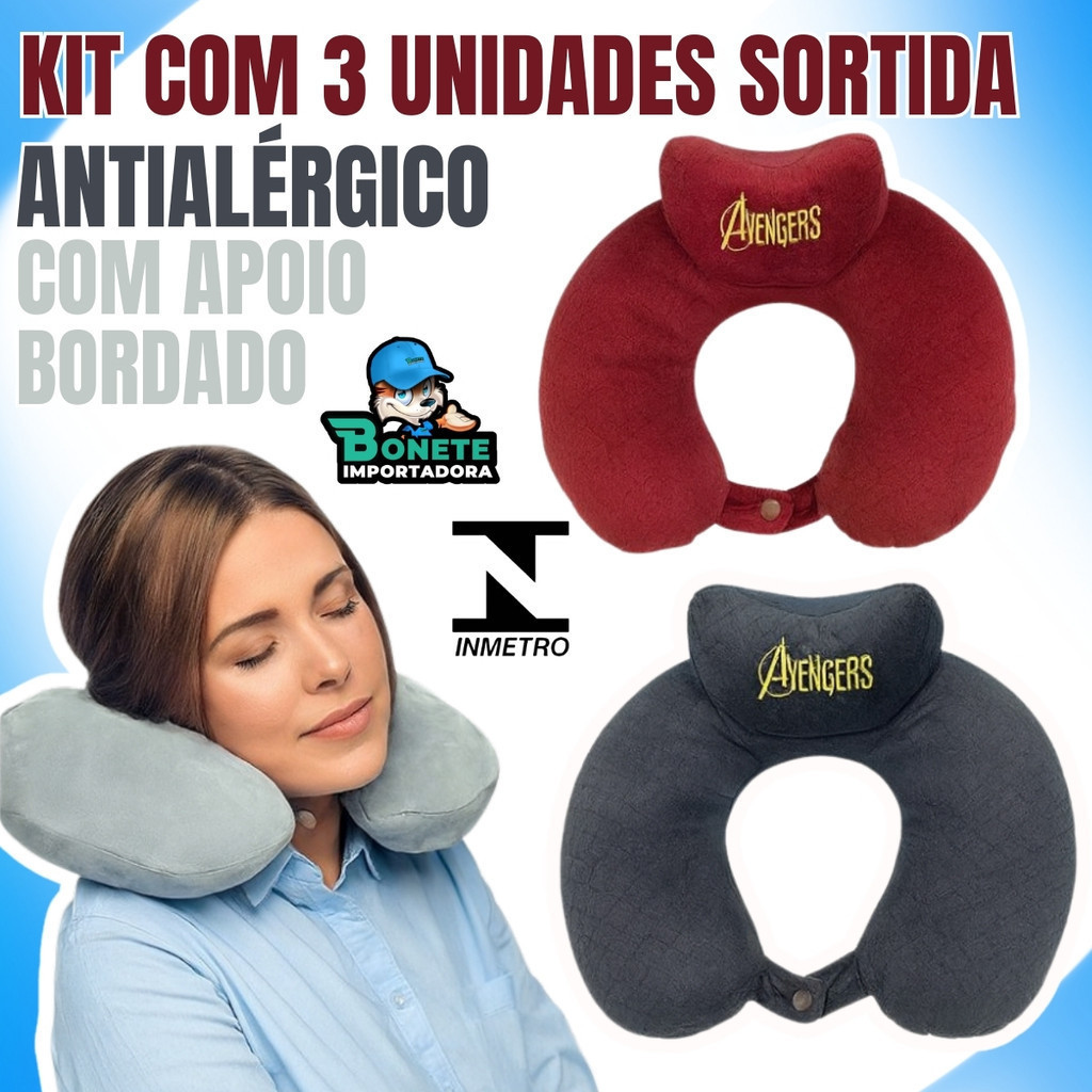Kit 3 Almofadas Kiss Me de Pescoço Anatômicas – Conforto e Apoio em Viagens