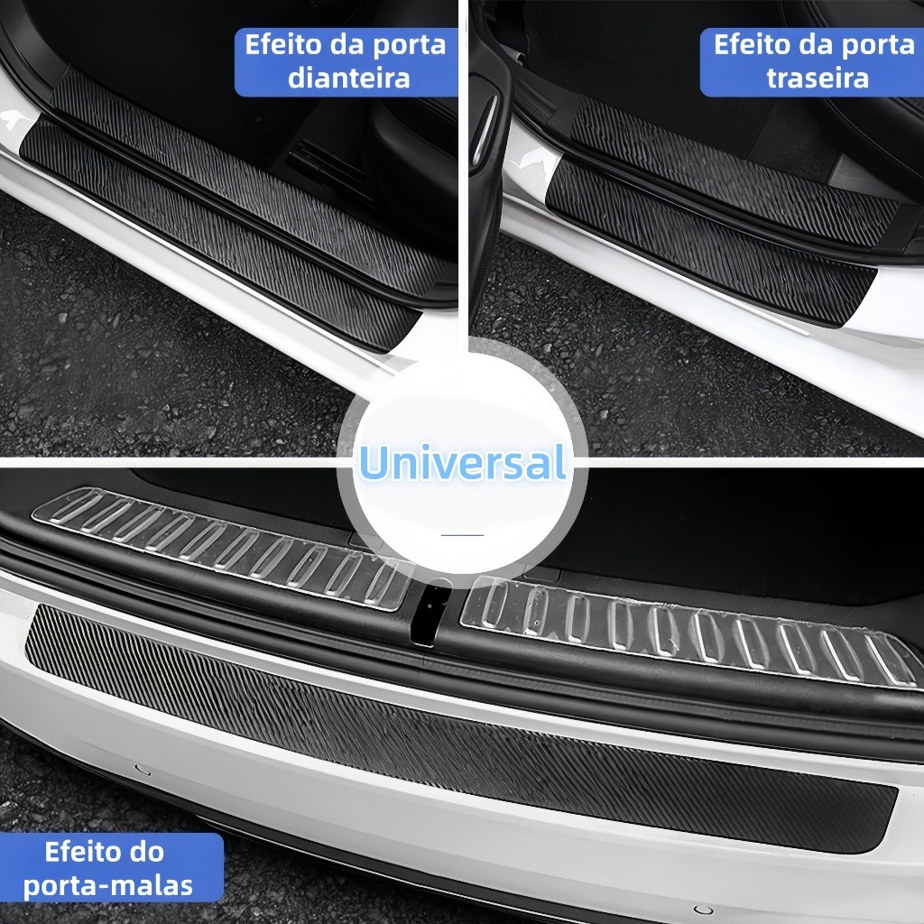 Kit Protetor de Soleira Fibra de Carbono • 4 Portas + Porta-malas • Anti-Risco Impermeável Universal