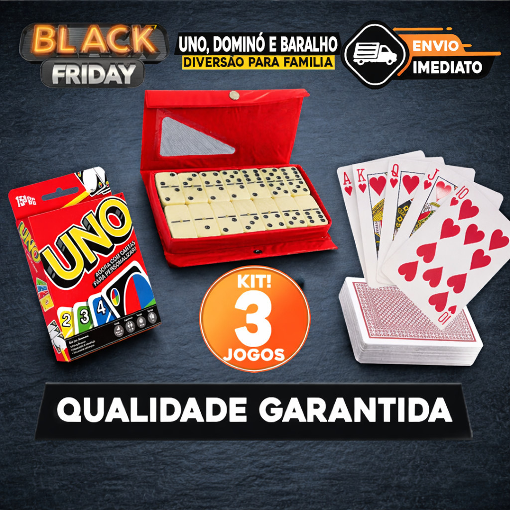 KIT 3 Jogos - UNO, Dominó e Baralho