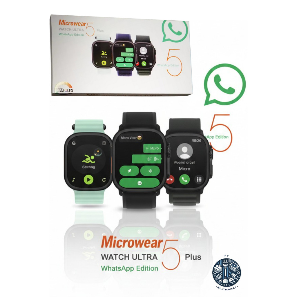 Smartwatch U5 Plus 49mm Relogio Ultra 5 Tela AMOLED Chat GPT AI Responde WhatsApp GPS Fone Bluetooth