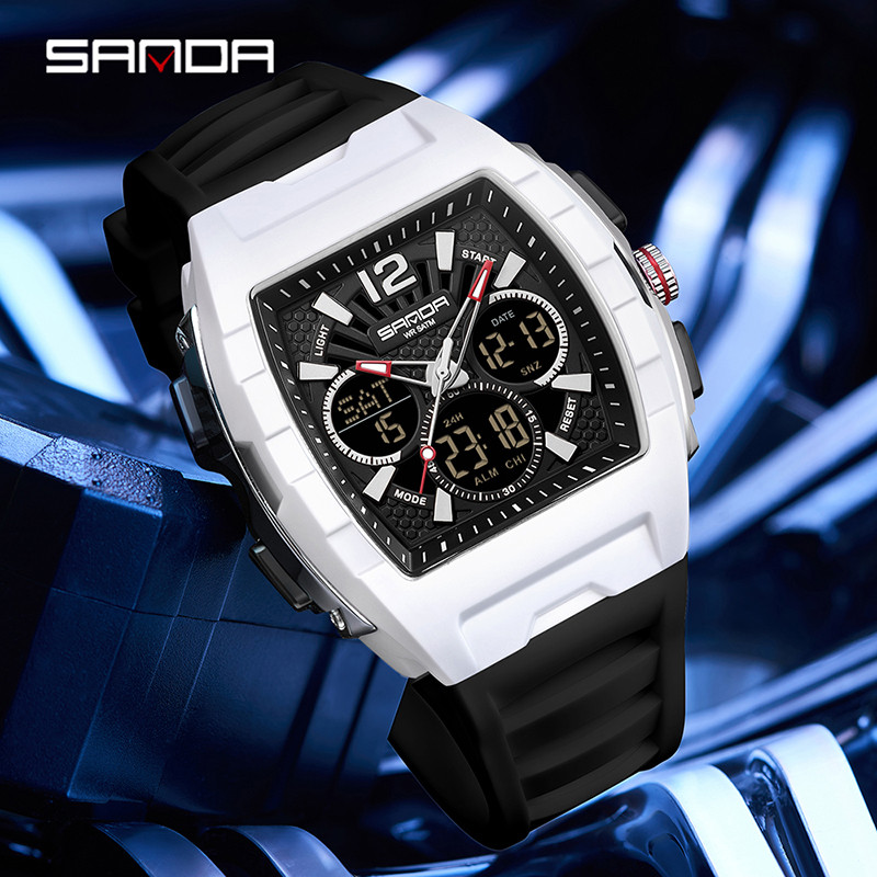 SANDA Masculino Business Casual Hora Mundial Relógio À Prova D'água Luminoso 60 Minutos Contagem Regressiva Cronômetro A