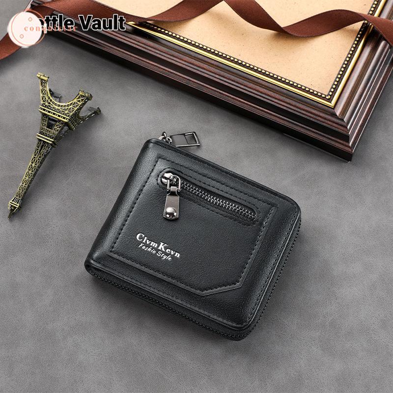 Carteira Masculina Vintage Com Zíper-Bolsa Curta De Identificação Aparência De Couro