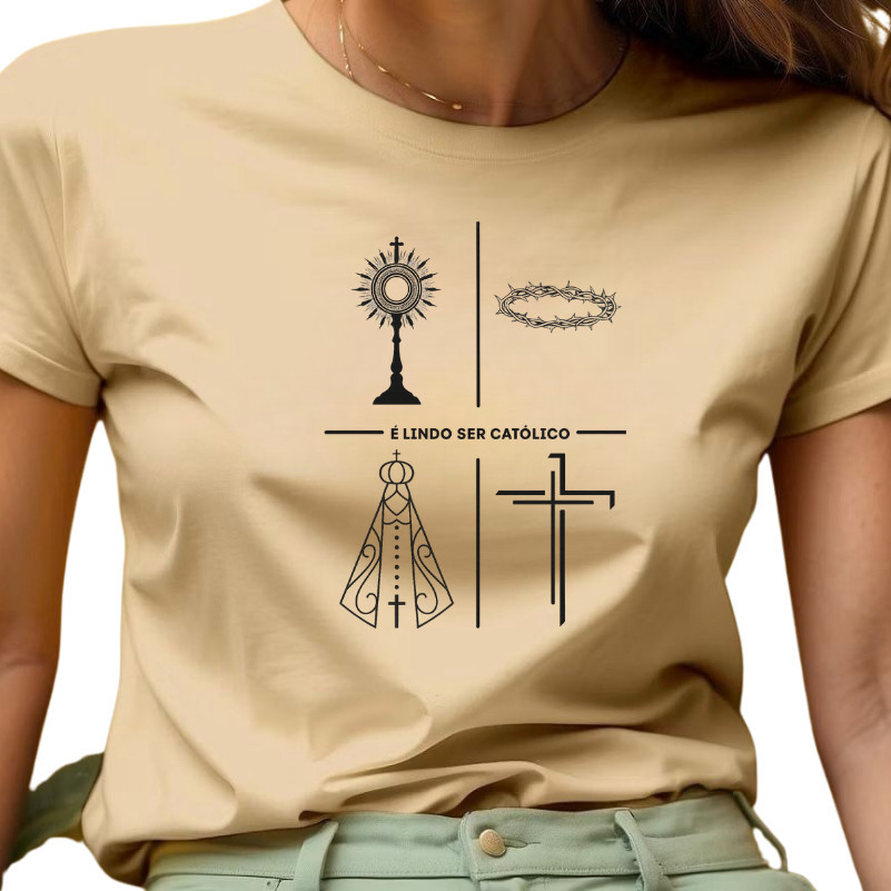 Camiseta Moda Católica Unissex Estampada Minimalista Camisa Premium 100% Algodão