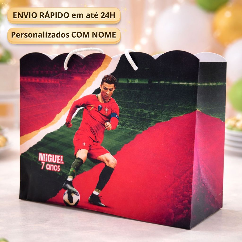 Sacolinha G Cristiano Ronaldo Portugal Pegue Monte Personalizada Caixinha Lembrancinha Kit Festa Luxo Sacolinha Grande