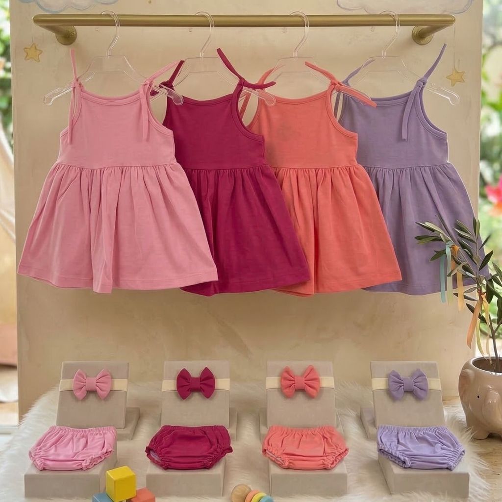 Kit 4 Vestidos Bebê Menina 100% Algodão + Tiara + Calcinha Verão