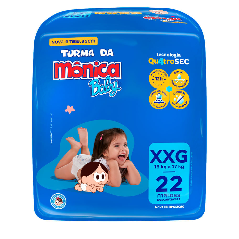 Fralda Descartável Turma Da Monica Baby Econômica XXG Com 22 Unidades