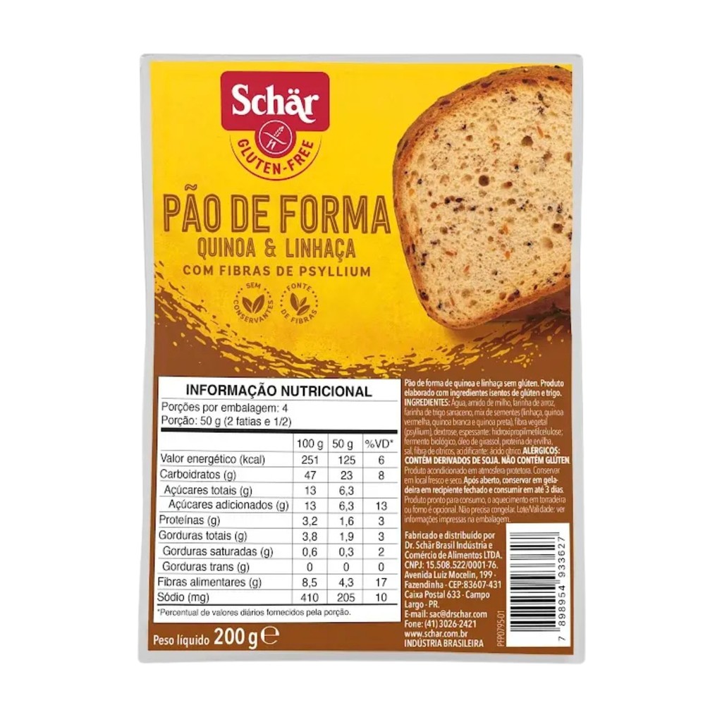 Schar - Pão de Forma - 200g - Quinoa & Linhaça