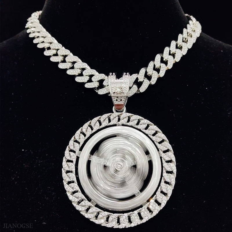 Novo Corrente Cravejada Hip Hop Girando USD Grande Redondo Pingente Colar Iced Cubana Elegante Encantador Jóias Acessóri