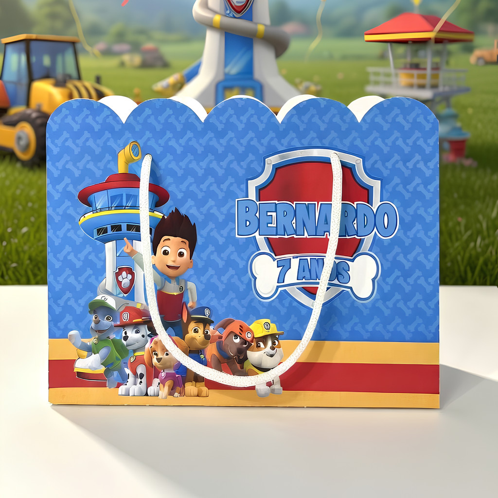 Kit Sacola Sacolinha Papelaria Personalizada Patrulha Canina Paw Patrol Sacolinha de Lembrancinha Caixinha para Festa