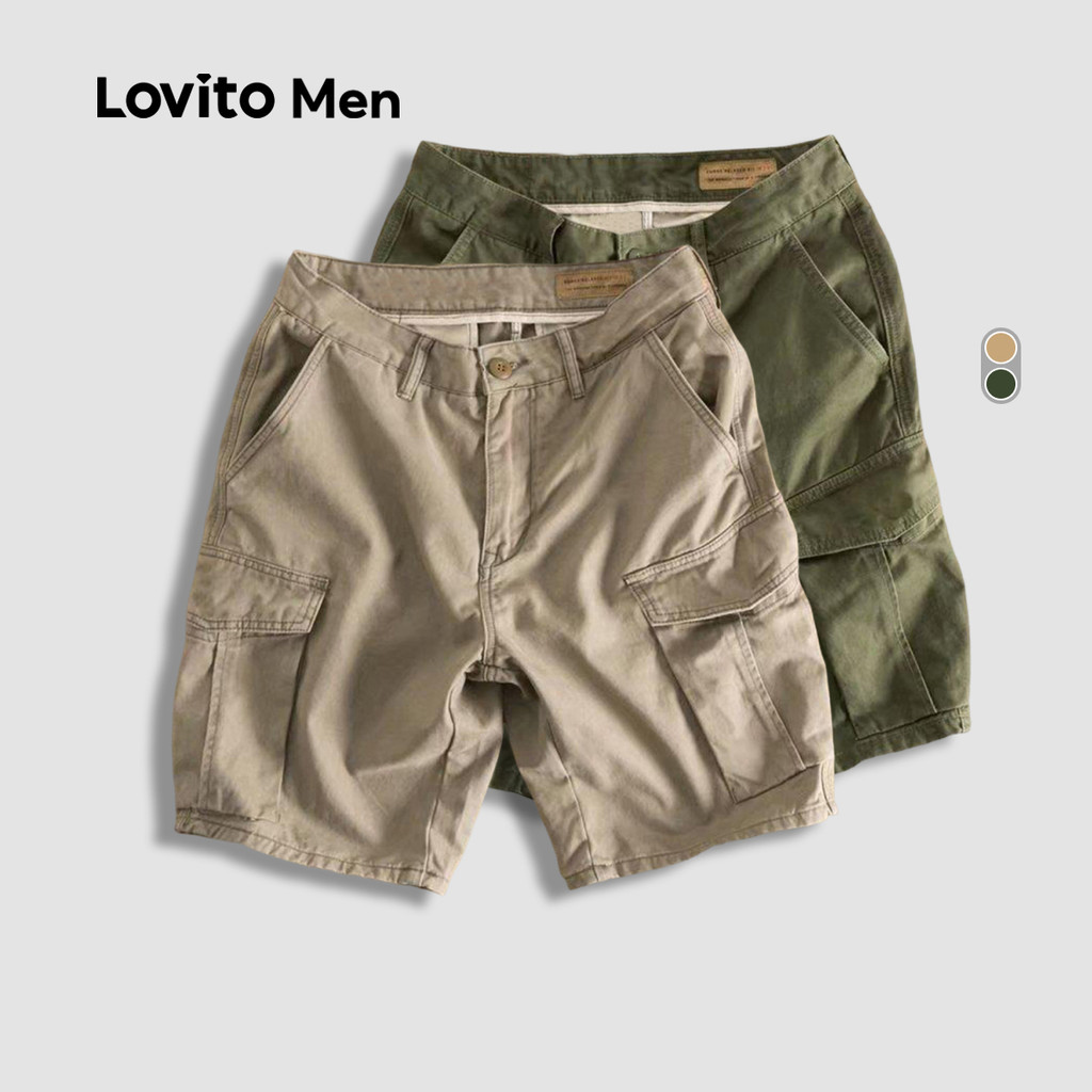 Lovito Shorts Casuais com Bolso para Todas As Estações Shorts Cáqui para Homens LNE110109